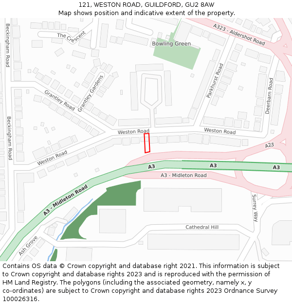 121, WESTON ROAD, GUILDFORD, GU2 8AW: Location map and indicative extent of plot