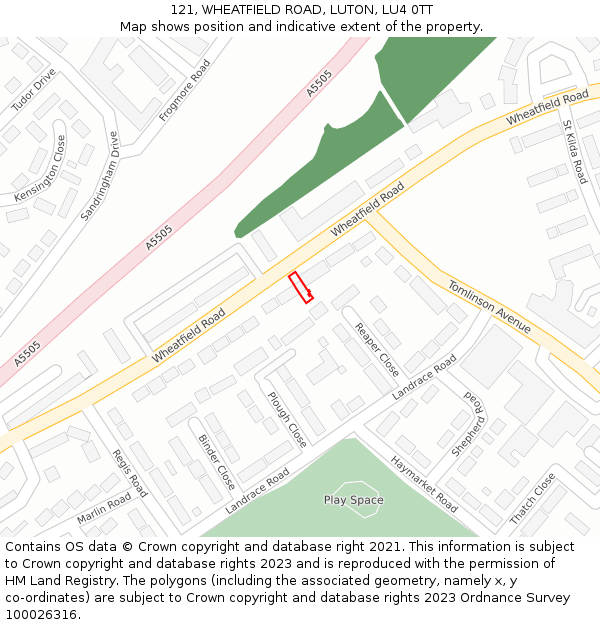 121, WHEATFIELD ROAD, LUTON, LU4 0TT: Location map and indicative extent of plot