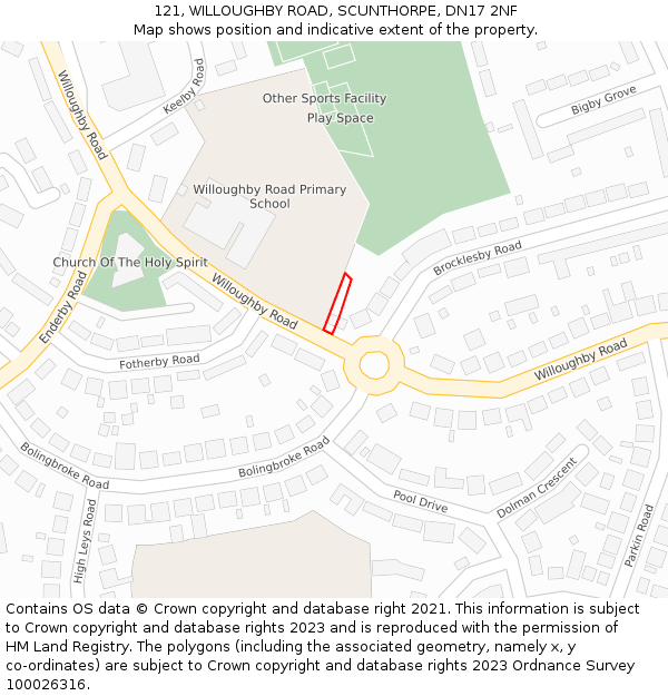 121, WILLOUGHBY ROAD, SCUNTHORPE, DN17 2NF: Location map and indicative extent of plot