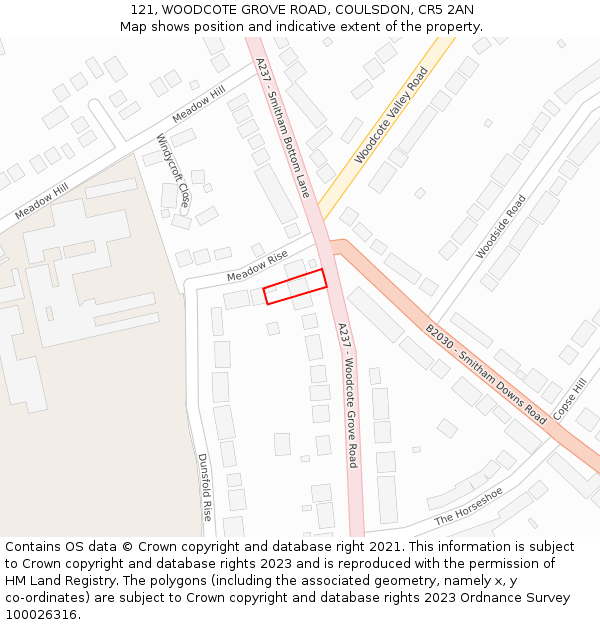 121, WOODCOTE GROVE ROAD, COULSDON, CR5 2AN: Location map and indicative extent of plot