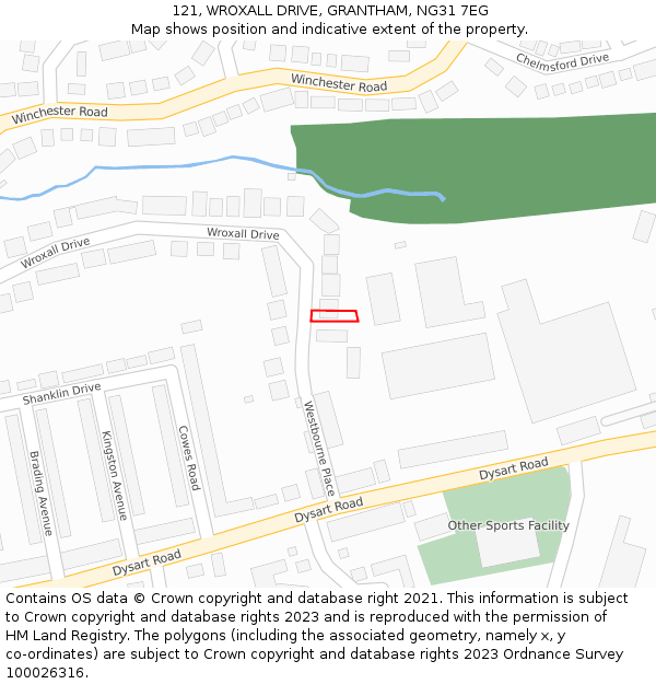 121, WROXALL DRIVE, GRANTHAM, NG31 7EG: Location map and indicative extent of plot