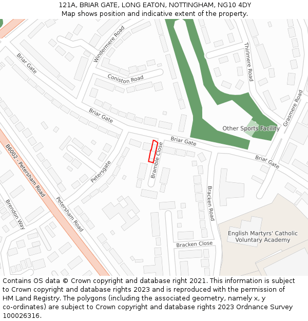 121A, BRIAR GATE, LONG EATON, NOTTINGHAM, NG10 4DY: Location map and indicative extent of plot