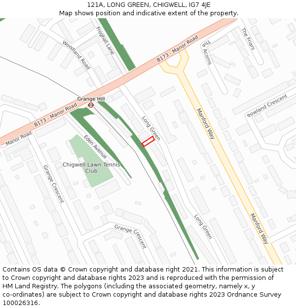 121A, LONG GREEN, CHIGWELL, IG7 4JE: Location map and indicative extent of plot