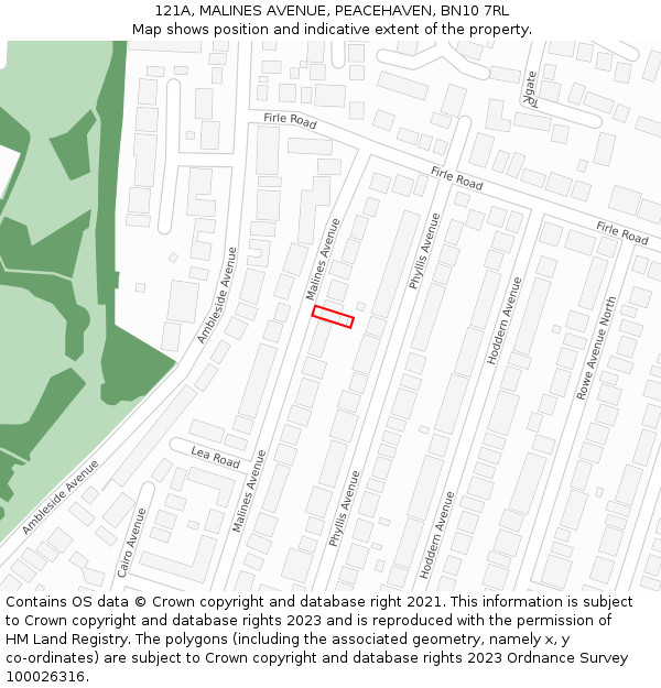 121A, MALINES AVENUE, PEACEHAVEN, BN10 7RL: Location map and indicative extent of plot