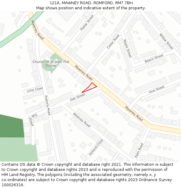 121A, MAWNEY ROAD, ROMFORD, RM7 7BH: Location map and indicative extent of plot