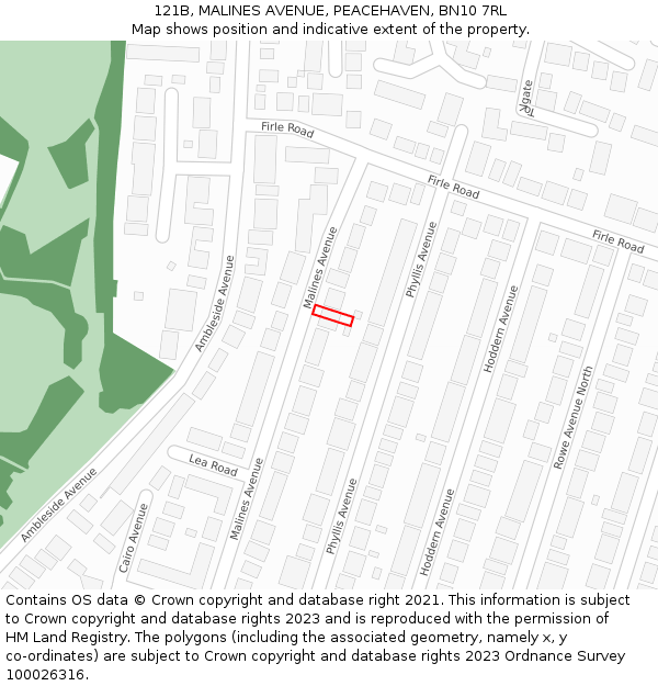 121B, MALINES AVENUE, PEACEHAVEN, BN10 7RL: Location map and indicative extent of plot