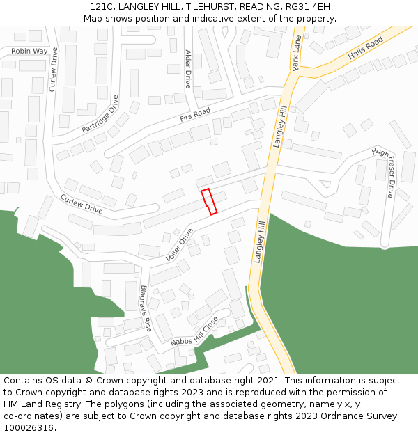121C, LANGLEY HILL, TILEHURST, READING, RG31 4EH: Location map and indicative extent of plot