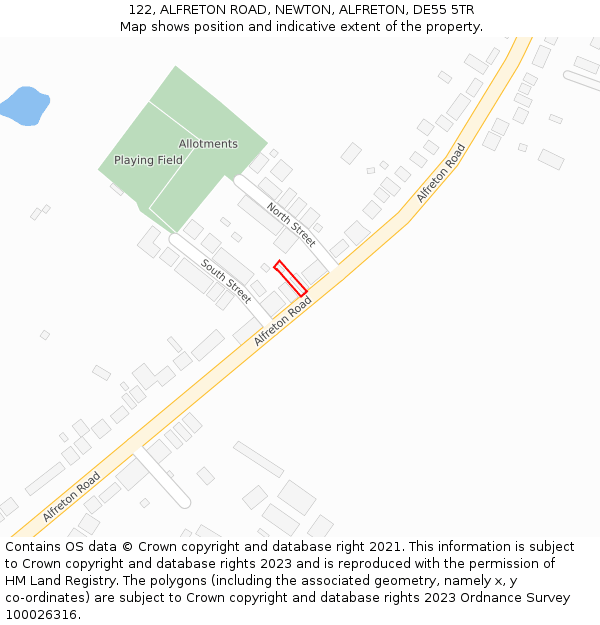 122, ALFRETON ROAD, NEWTON, ALFRETON, DE55 5TR: Location map and indicative extent of plot