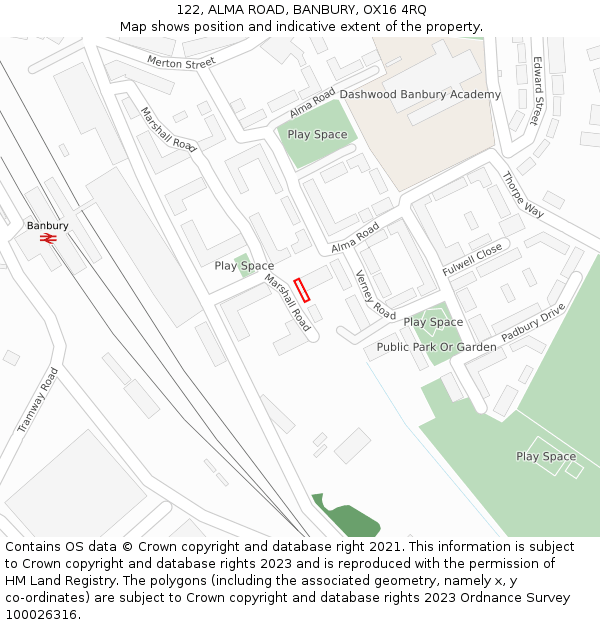 122, ALMA ROAD, BANBURY, OX16 4RQ: Location map and indicative extent of plot