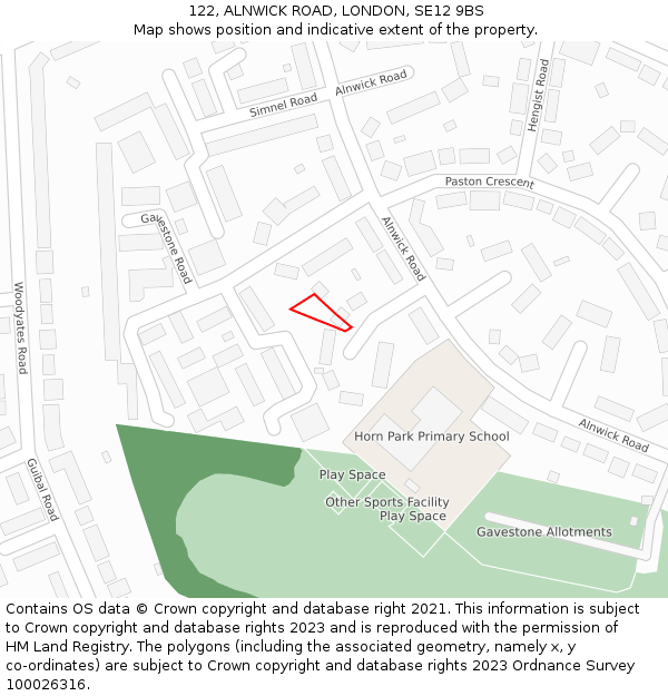 122, ALNWICK ROAD, LONDON, SE12 9BS: Location map and indicative extent of plot