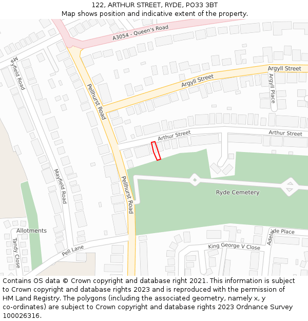 122, ARTHUR STREET, RYDE, PO33 3BT: Location map and indicative extent of plot