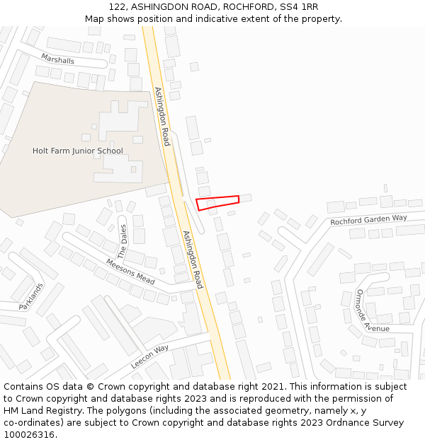 122, ASHINGDON ROAD, ROCHFORD, SS4 1RR: Location map and indicative extent of plot