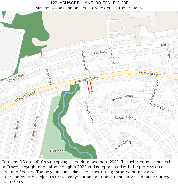 122, ASHWORTH LANE, BOLTON, BL1 8RR: Location map and indicative extent of plot