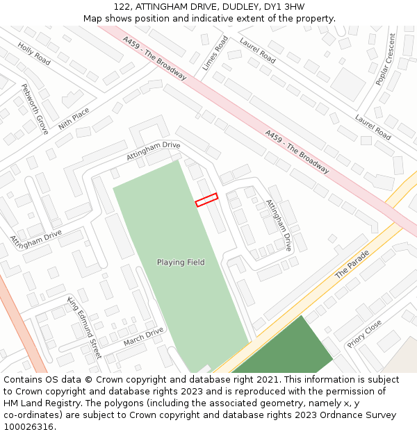 122, ATTINGHAM DRIVE, DUDLEY, DY1 3HW: Location map and indicative extent of plot