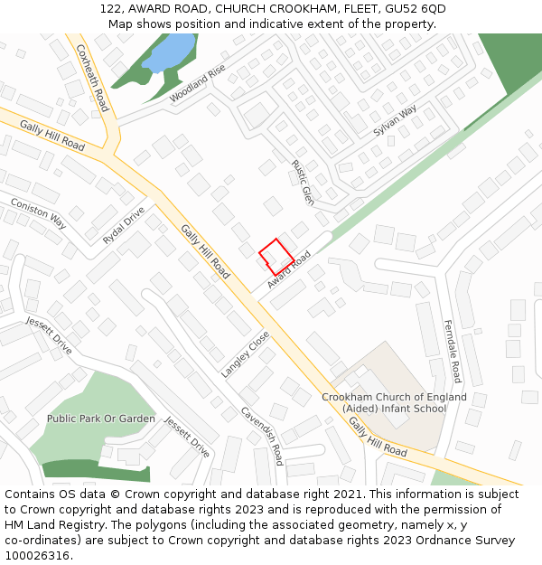 122, AWARD ROAD, CHURCH CROOKHAM, FLEET, GU52 6QD: Location map and indicative extent of plot