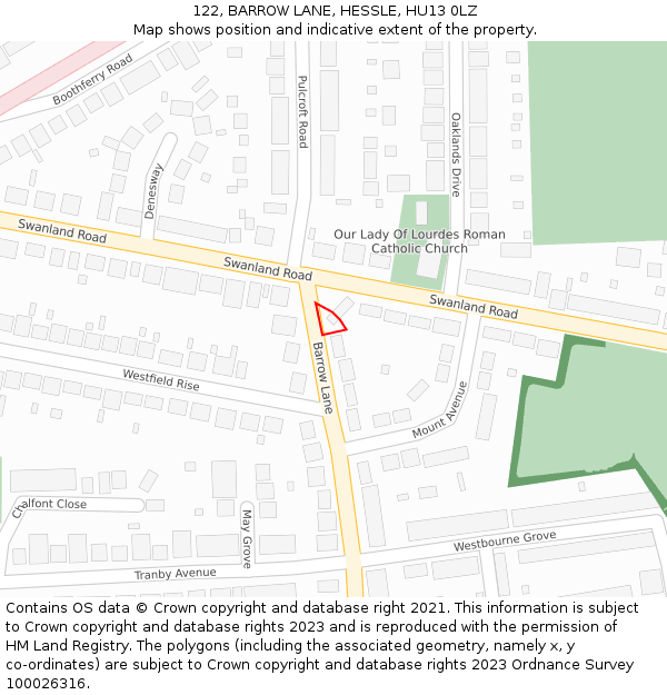 122, BARROW LANE, HESSLE, HU13 0LZ: Location map and indicative extent of plot