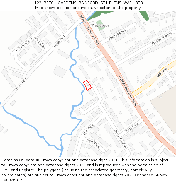 122, BEECH GARDENS, RAINFORD, ST HELENS, WA11 8EB: Location map and indicative extent of plot