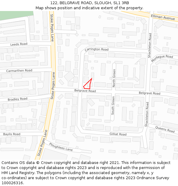 122, BELGRAVE ROAD, SLOUGH, SL1 3RB: Location map and indicative extent of plot