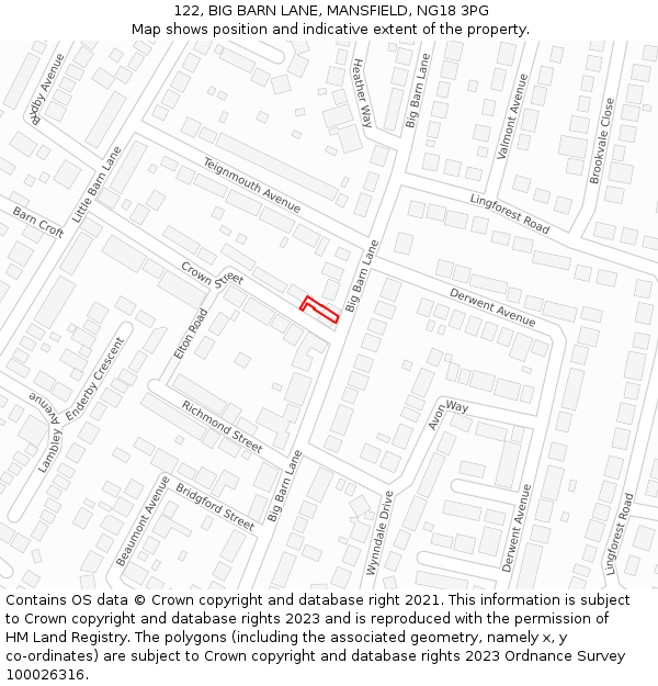 122, BIG BARN LANE, MANSFIELD, NG18 3PG: Location map and indicative extent of plot