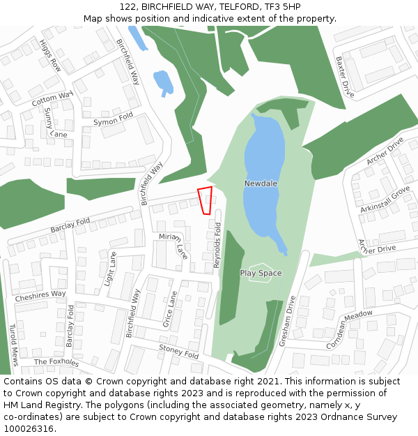 122, BIRCHFIELD WAY, TELFORD, TF3 5HP: Location map and indicative extent of plot