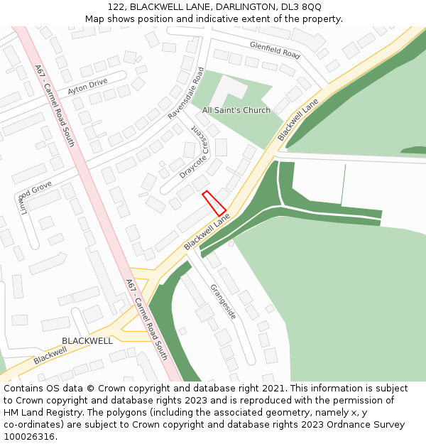 122, BLACKWELL LANE, DARLINGTON, DL3 8QQ: Location map and indicative extent of plot