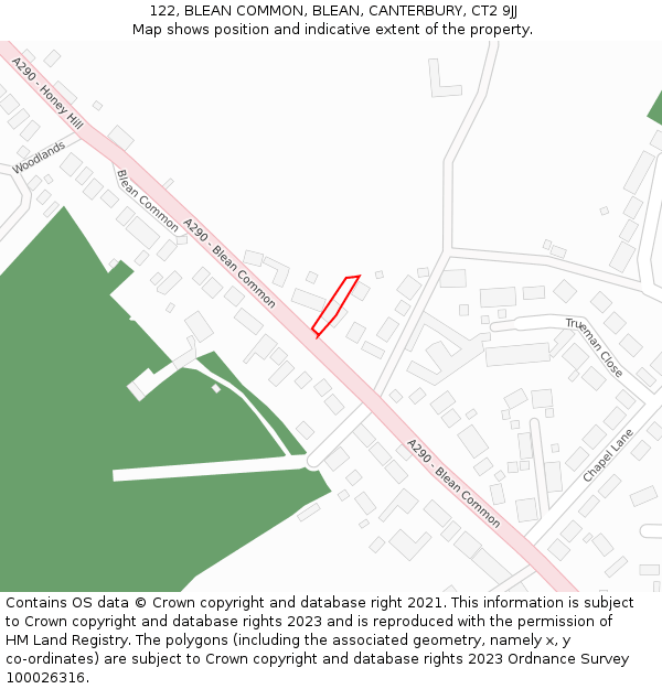 122, BLEAN COMMON, BLEAN, CANTERBURY, CT2 9JJ: Location map and indicative extent of plot
