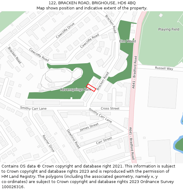 122, BRACKEN ROAD, BRIGHOUSE, HD6 4BQ: Location map and indicative extent of plot