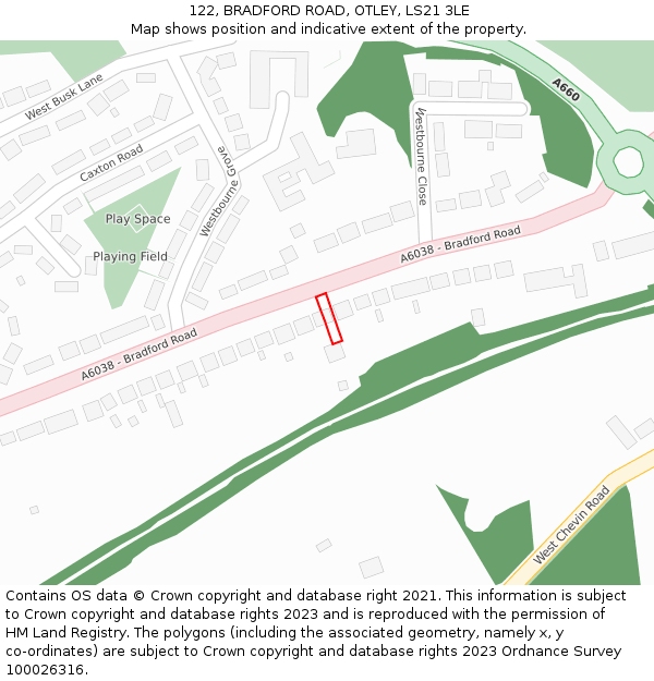 122, BRADFORD ROAD, OTLEY, LS21 3LE: Location map and indicative extent of plot