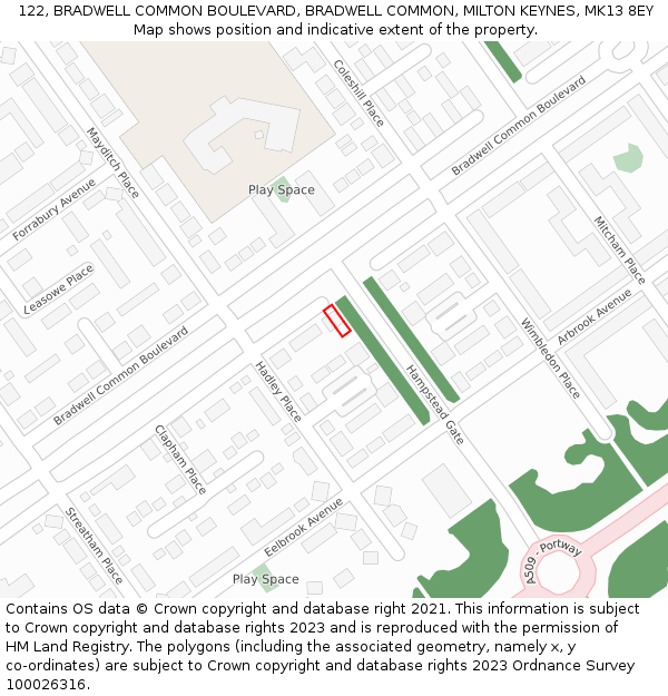 122, BRADWELL COMMON BOULEVARD, BRADWELL COMMON, MILTON KEYNES, MK13 8EY: Location map and indicative extent of plot