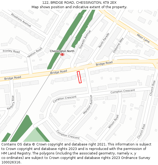 122, BRIDGE ROAD, CHESSINGTON, KT9 2EX: Location map and indicative extent of plot