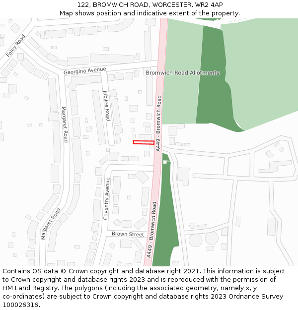 122, BROMWICH ROAD, WORCESTER, WR2 4AP: Location map and indicative extent of plot