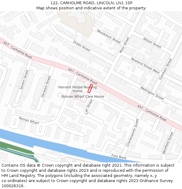 122, CARHOLME ROAD, LINCOLN, LN1 1SP: Location map and indicative extent of plot