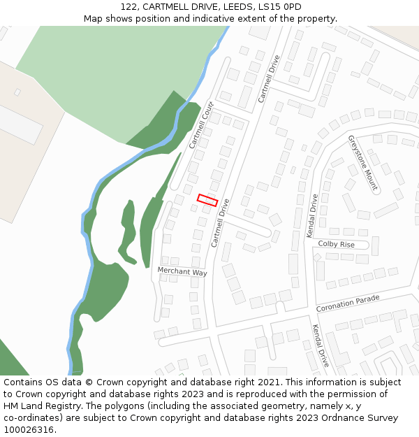 122, CARTMELL DRIVE, LEEDS, LS15 0PD: Location map and indicative extent of plot