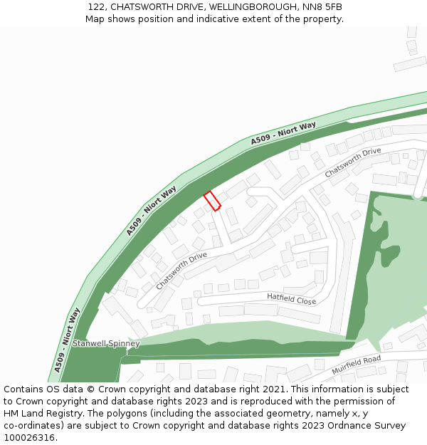 122, CHATSWORTH DRIVE, WELLINGBOROUGH, NN8 5FB: Location map and indicative extent of plot