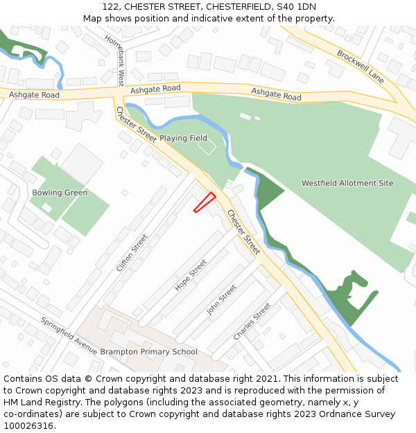122, CHESTER STREET, CHESTERFIELD, S40 1DN: Location map and indicative extent of plot