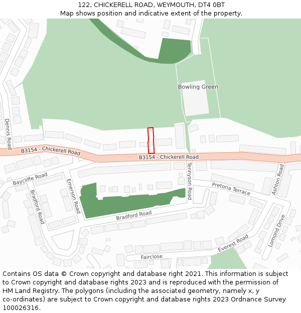 122, CHICKERELL ROAD, WEYMOUTH, DT4 0BT: Location map and indicative extent of plot