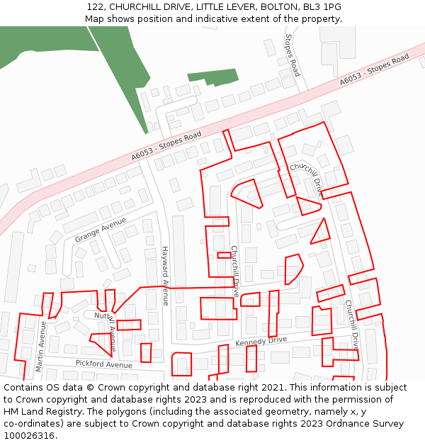 122, CHURCHILL DRIVE, LITTLE LEVER, BOLTON, BL3 1PG: Location map and indicative extent of plot