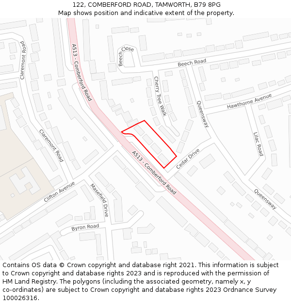 122, COMBERFORD ROAD, TAMWORTH, B79 8PG: Location map and indicative extent of plot