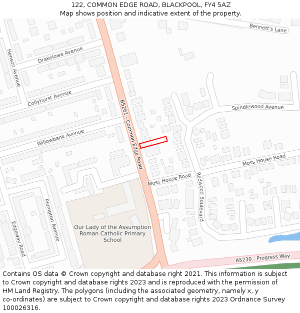 122, COMMON EDGE ROAD, BLACKPOOL, FY4 5AZ: Location map and indicative extent of plot