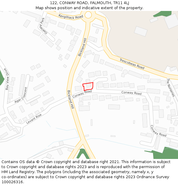 122, CONWAY ROAD, FALMOUTH, TR11 4LJ: Location map and indicative extent of plot