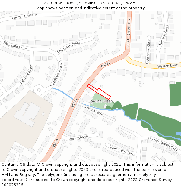 122, CREWE ROAD, SHAVINGTON, CREWE, CW2 5DL: Location map and indicative extent of plot