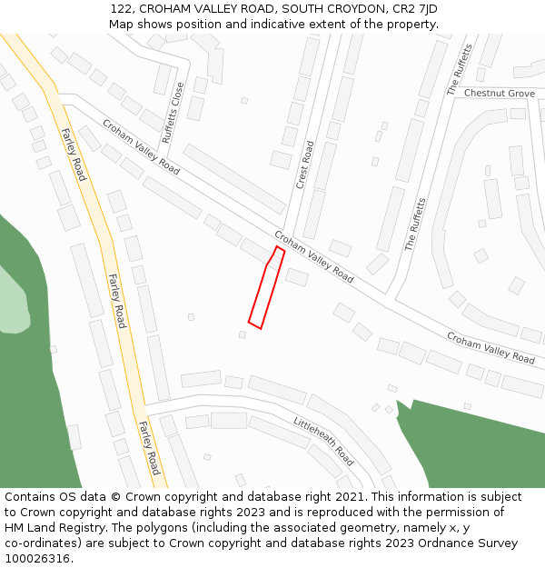 122, CROHAM VALLEY ROAD, SOUTH CROYDON, CR2 7JD: Location map and indicative extent of plot