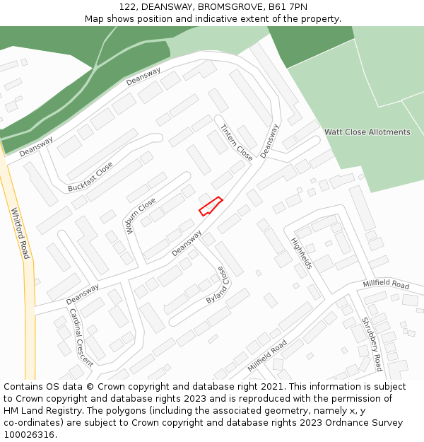 122, DEANSWAY, BROMSGROVE, B61 7PN: Location map and indicative extent of plot