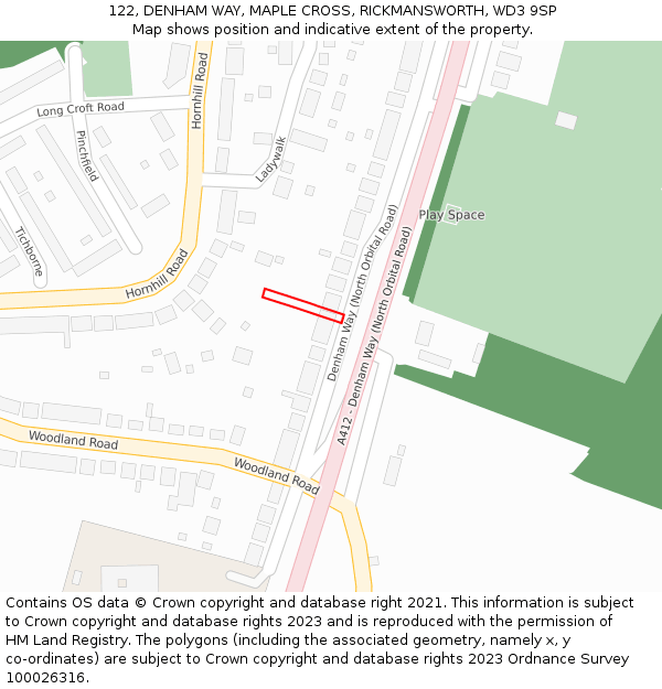 122, DENHAM WAY, MAPLE CROSS, RICKMANSWORTH, WD3 9SP: Location map and indicative extent of plot