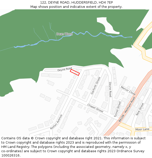 122, DEYNE ROAD, HUDDERSFIELD, HD4 7EP: Location map and indicative extent of plot