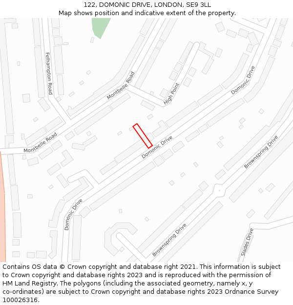 122, DOMONIC DRIVE, LONDON, SE9 3LL: Location map and indicative extent of plot