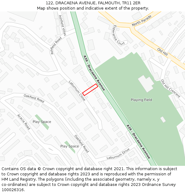 122, DRACAENA AVENUE, FALMOUTH, TR11 2ER: Location map and indicative extent of plot