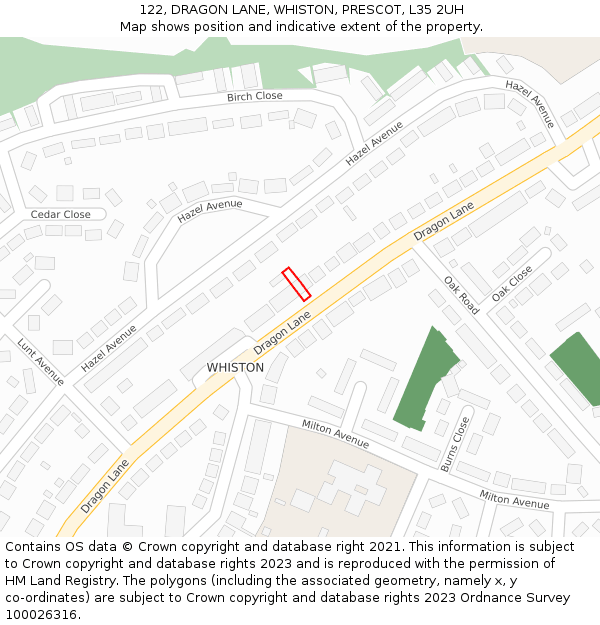 122, DRAGON LANE, WHISTON, PRESCOT, L35 2UH: Location map and indicative extent of plot