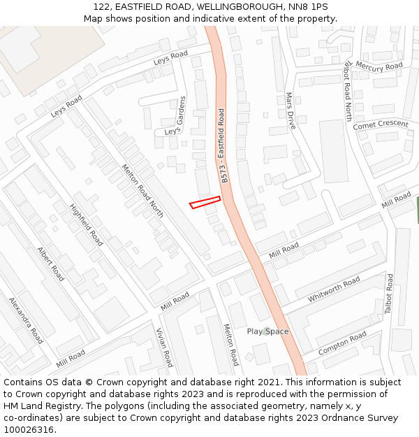 122, EASTFIELD ROAD, WELLINGBOROUGH, NN8 1PS: Location map and indicative extent of plot