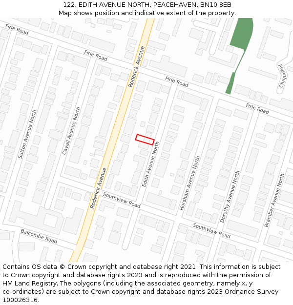 122, EDITH AVENUE NORTH, PEACEHAVEN, BN10 8EB: Location map and indicative extent of plot